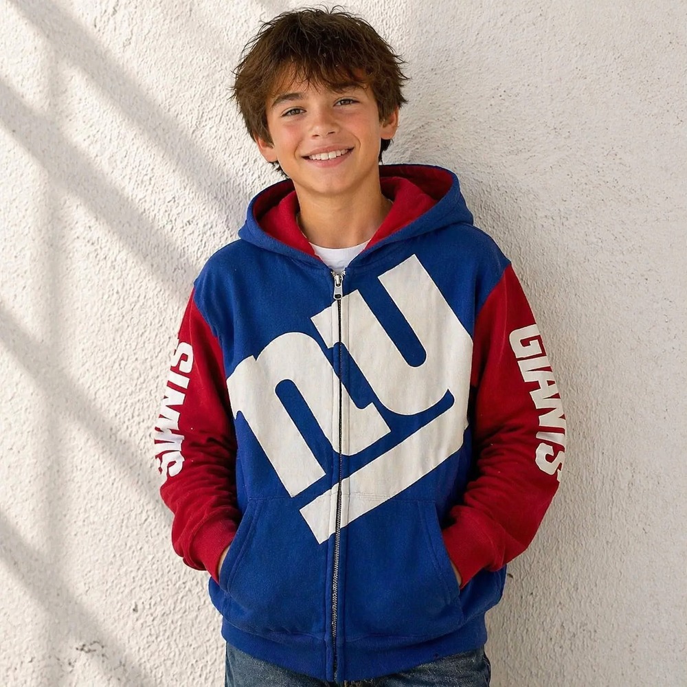 New York Giants Boys Full Zip Hoodie NFL Apparel  L
